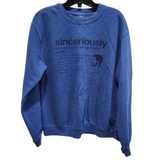 Blue Sincerely Printed Sweatshirt - Unisex, Cotton-Polyester Blend, Size Medium - Picture 10 of 12